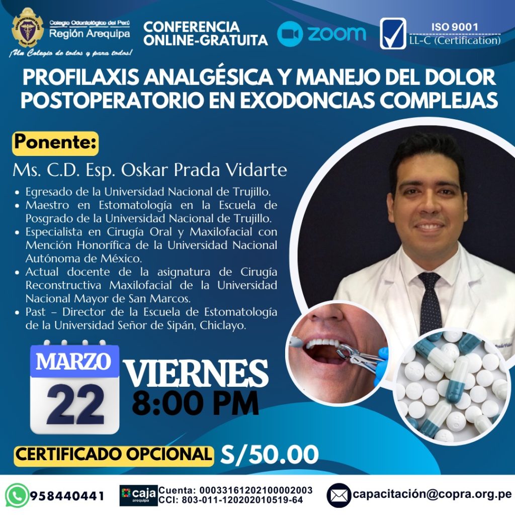 Profilaxis analgésica y manejo del dolor postoperatorio en exodoncias complejas